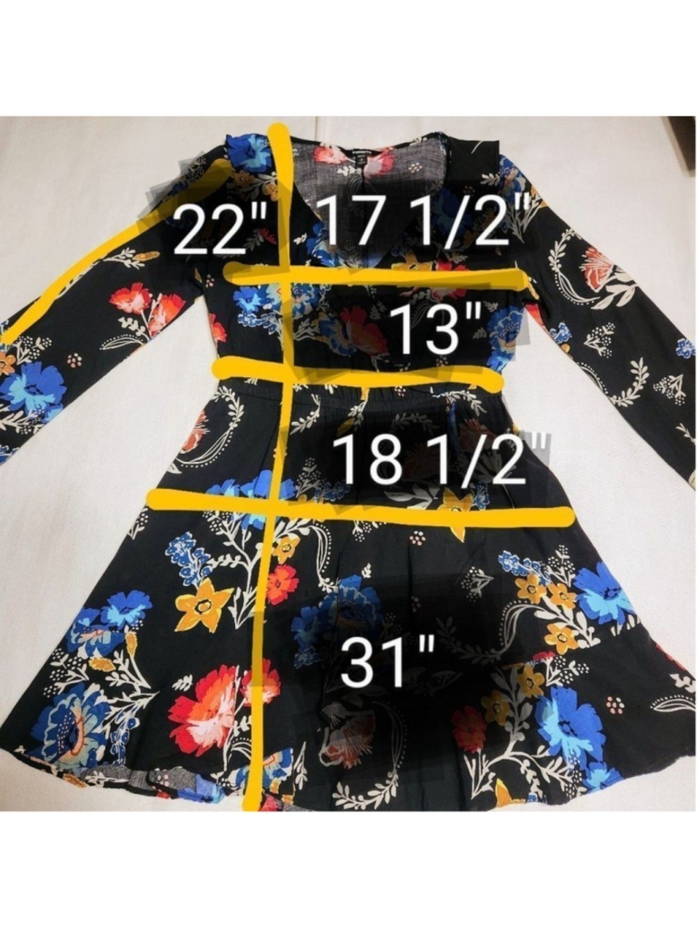 Express Black Floral V-Neck Fit & Flare Mini Dress Small - Picture 11 of 11
